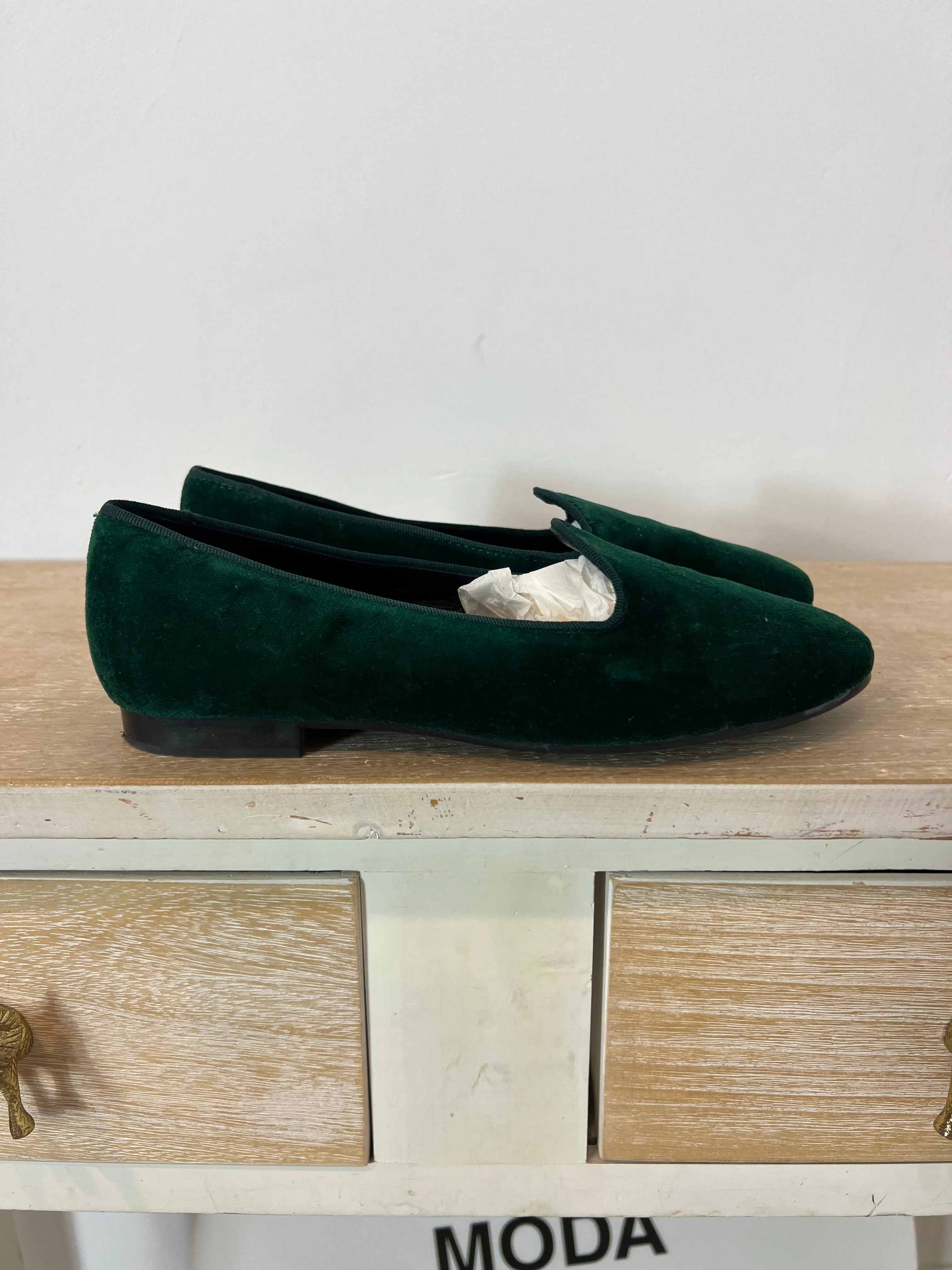 ANA SAENZ. Slipers terciopelo verde T.37