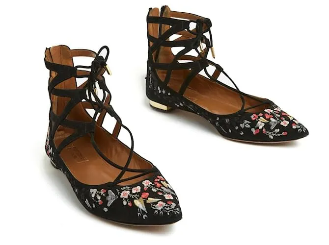 Aquazzura Christy Ante Negro Flor eu38.5 