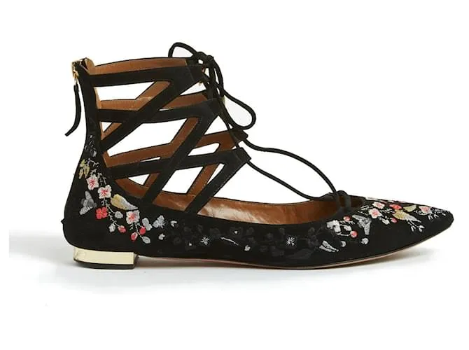 Aquazzura Christy Ante Negro Flor eu38.5 