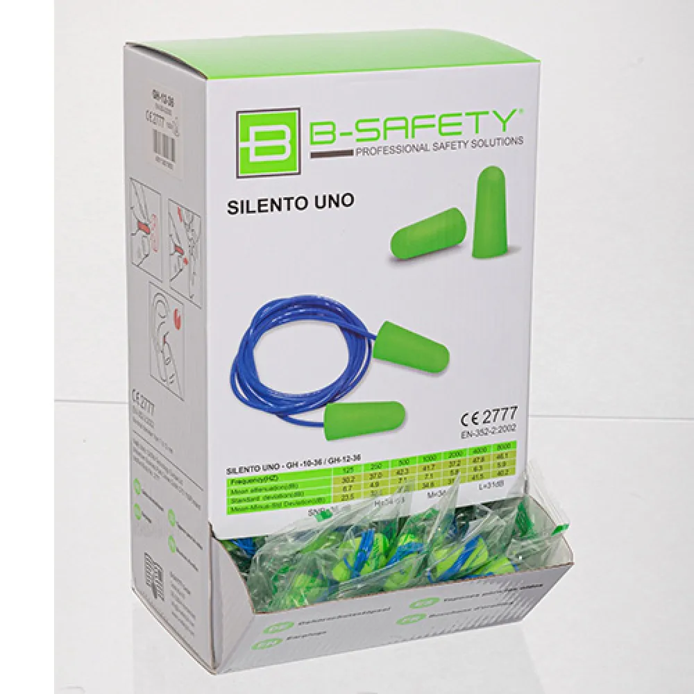 BSAFETY SILENTO UNO TAPONES PARA LOS OíDOS DESECHABLES CON CABLE, 100 PARES/PAQUETE