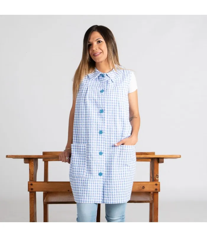 Bata de profesora sin manga azul