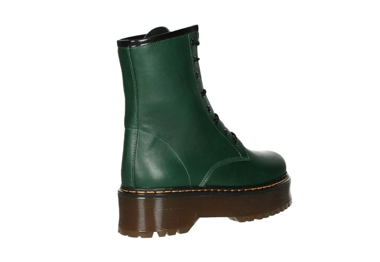 Bota Cordon Piel Verde Pespuntes Amarillo Piso Doble