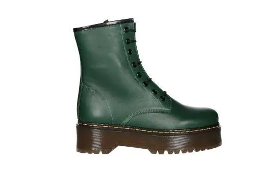 Bota Cordon Piel Verde Pespuntes Amarillo Piso Doble