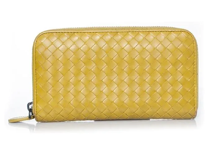 Bottega Veneta, Cartera cremallera napa intrecciato verde lima 