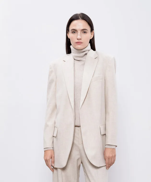 Brunello Cucinelli Beige melange jacket made of wool and cashmere
