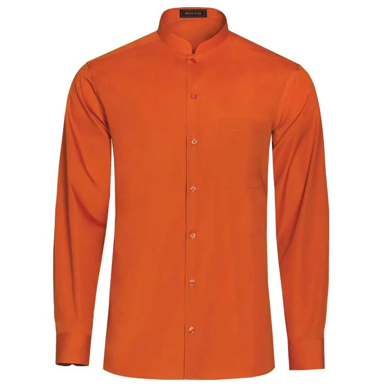 CAMISA COLOR CALDERA DE MANGA LARGA CON CUELLO MAO  ROGER