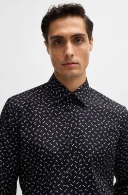 Camisa regular fit en algodón elástico estampado