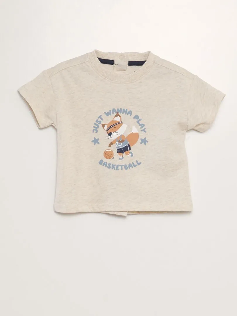 CAMISETA ESTAMPADA DE MANGA CORTA  BEIGE