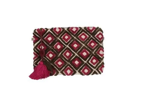 Cartera Marron/fuxia Cuadrados Terciopelo
