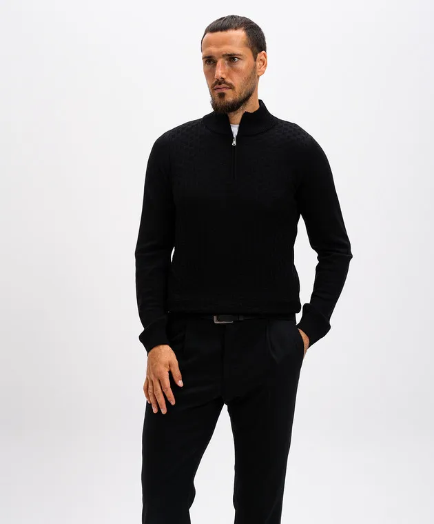Cashmere&Whiskey Black jumper made of merino wool in a pattern