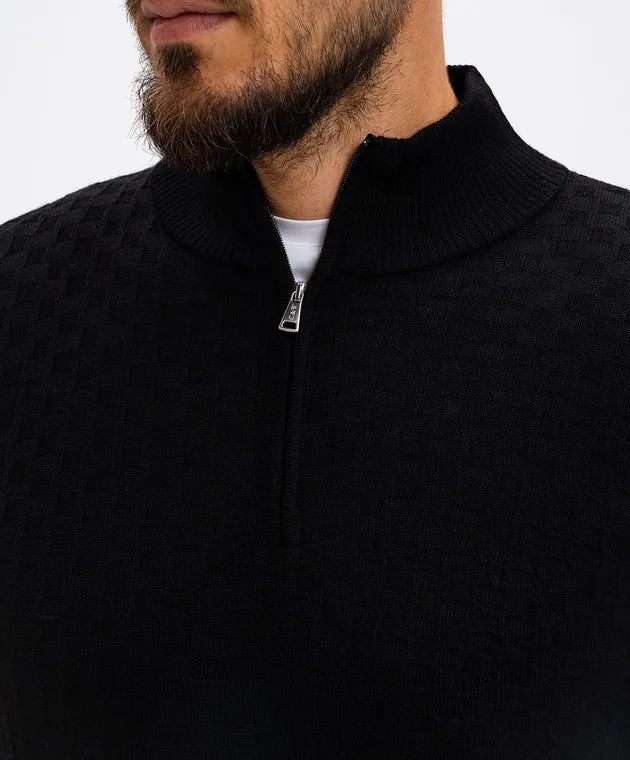 Cashmere&Whiskey Black jumper made of merino wool in a pattern