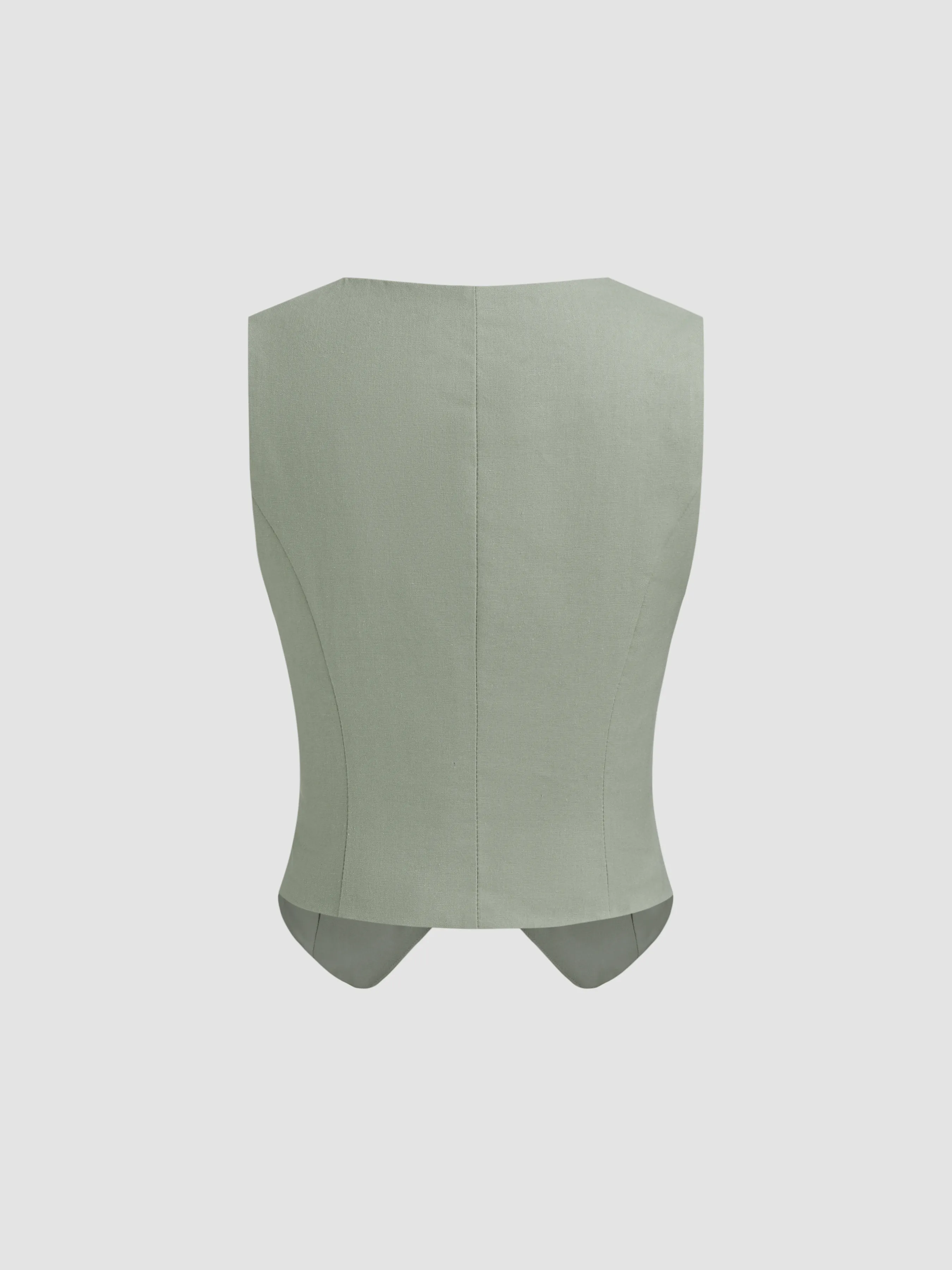 Chaleco de botones sólido con cuello en V de mezcla de lino