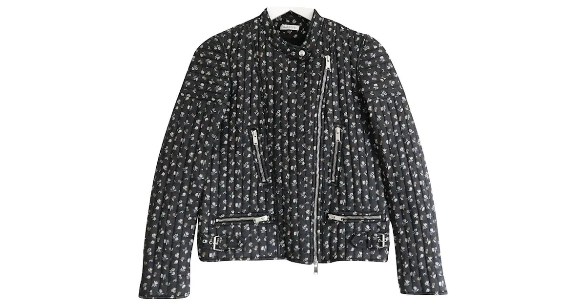 Chaqueta biker acolchada de algodón floral de Masscob Negro 