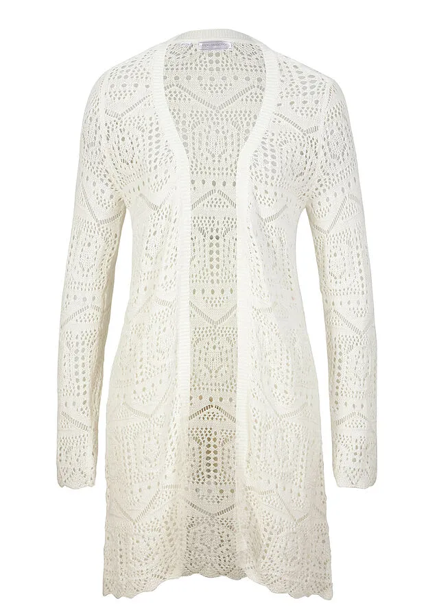 Chaqueta de punto larga Blanco lana