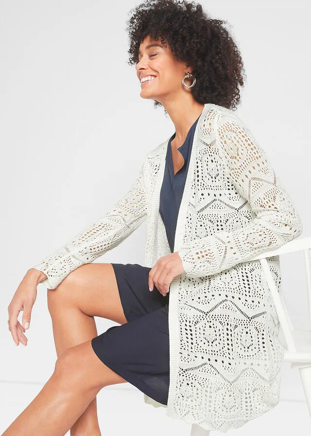 Chaqueta de punto larga Blanco lana