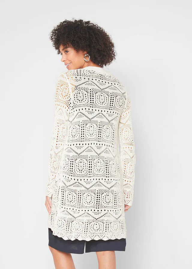 Chaqueta de punto larga Blanco lana