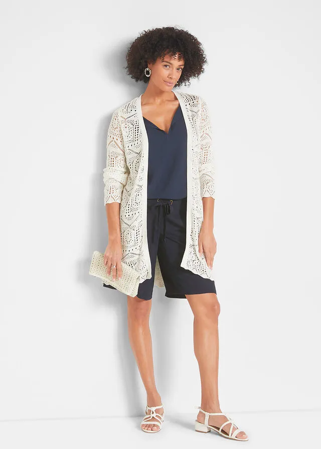Chaqueta de punto larga Blanco lana