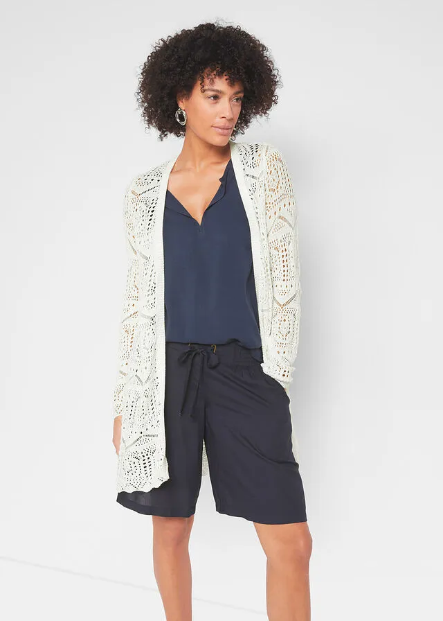 Chaqueta de punto larga Blanco lana