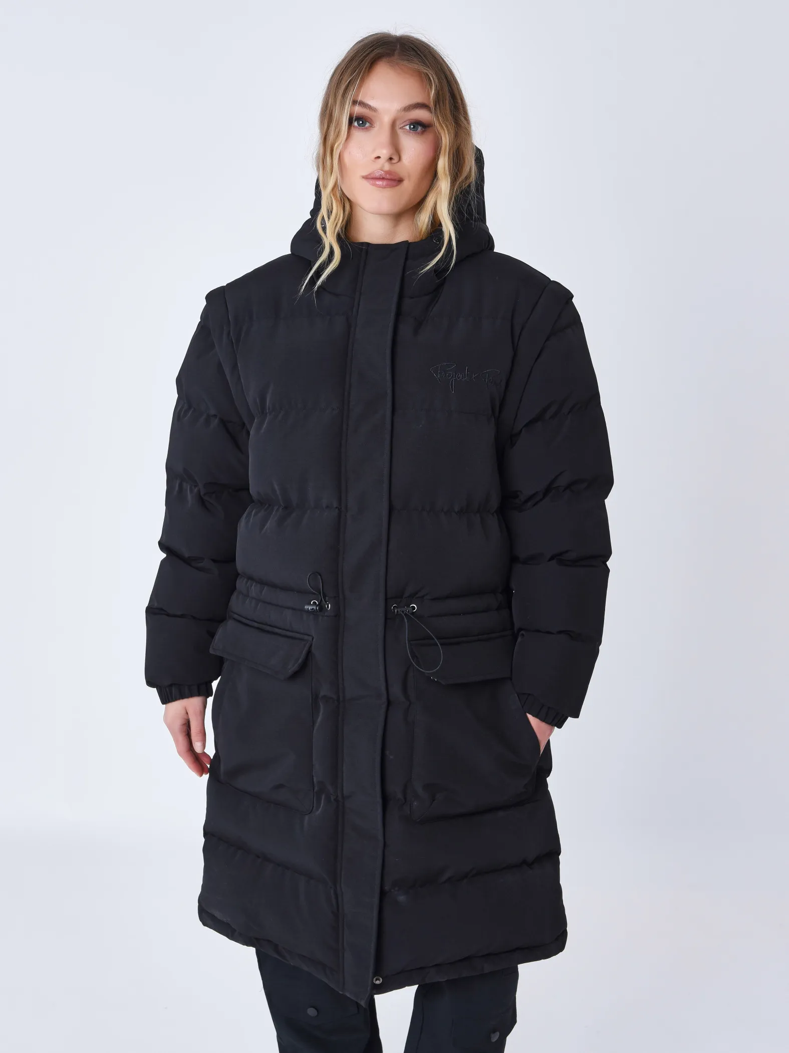 Chaqueta larga de plumón acolchado Mangas desmontables