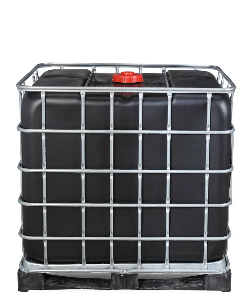 Contenedor GRG de 1000 L para APQ con protección UV, palet de PE, bocas NW150 / NW80: Recobulk IBC