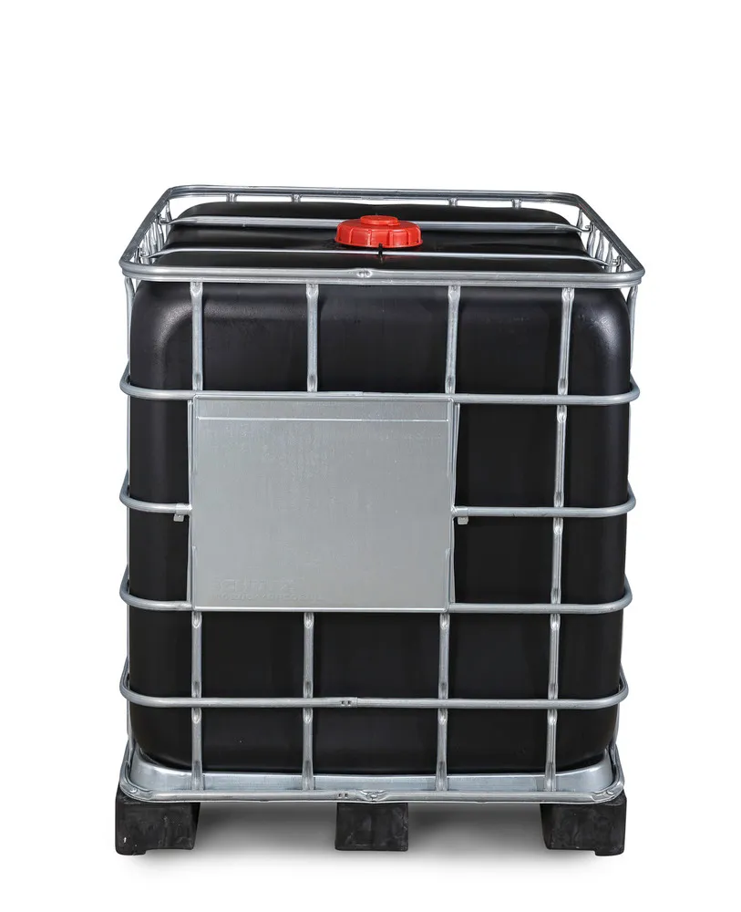 Contenedor GRG de 1000 L para APQ con protección UV, palet de PE, bocas NW150 / NW80: Recobulk IBC