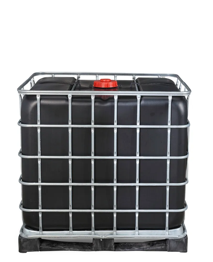 Contenedor GRG de 1000 L para APQ con protección UV, palet de PE, bocas NW150 / NW80: Recobulk IBC