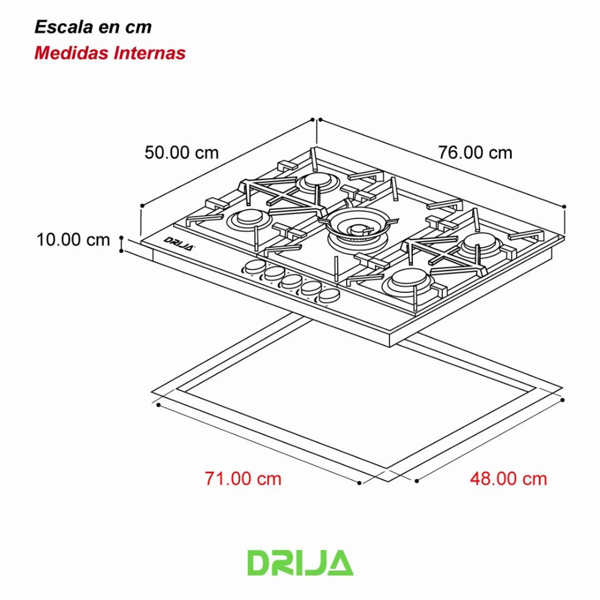 Estufa A Gas de 30" Empotrable Acero Inoxidable Milán 76