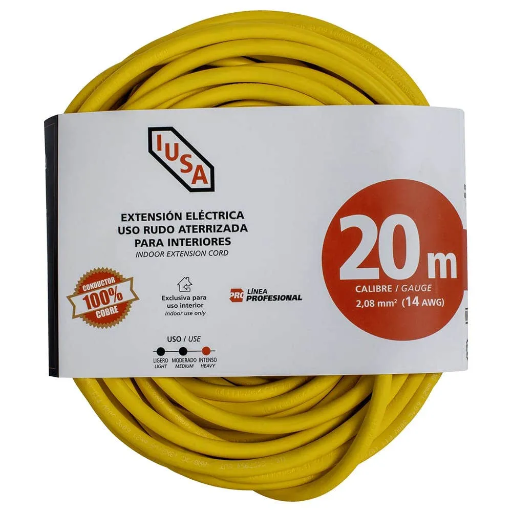 Extension Amarilla de Uso Rudo, IUSA, 3 x 14 AWG, 20 M