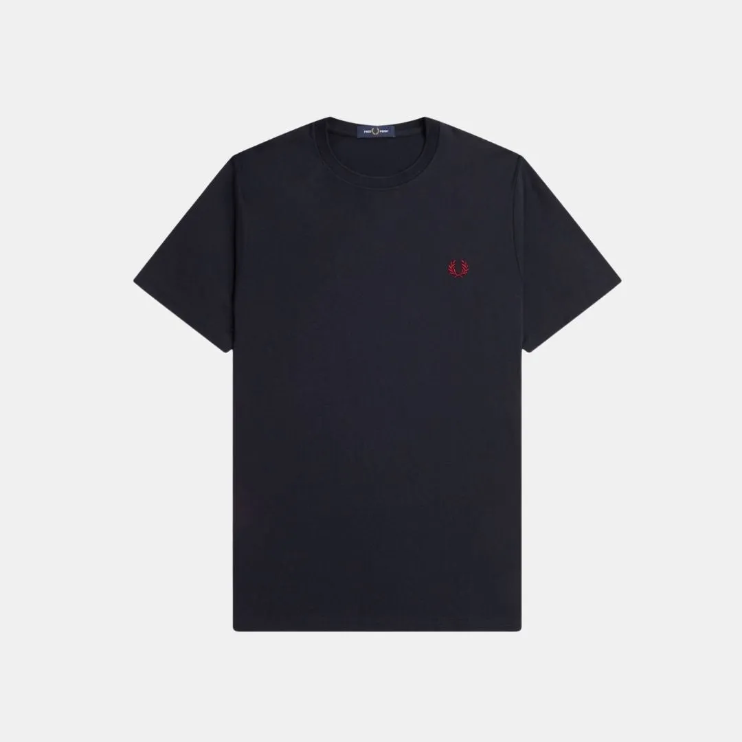 FRED PERRY CREW NECK TSHIRT NAVY BURNT RED