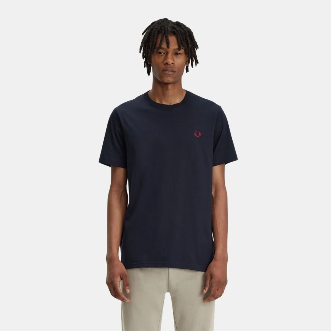 FRED PERRY CREW NECK TSHIRT NAVY BURNT RED
