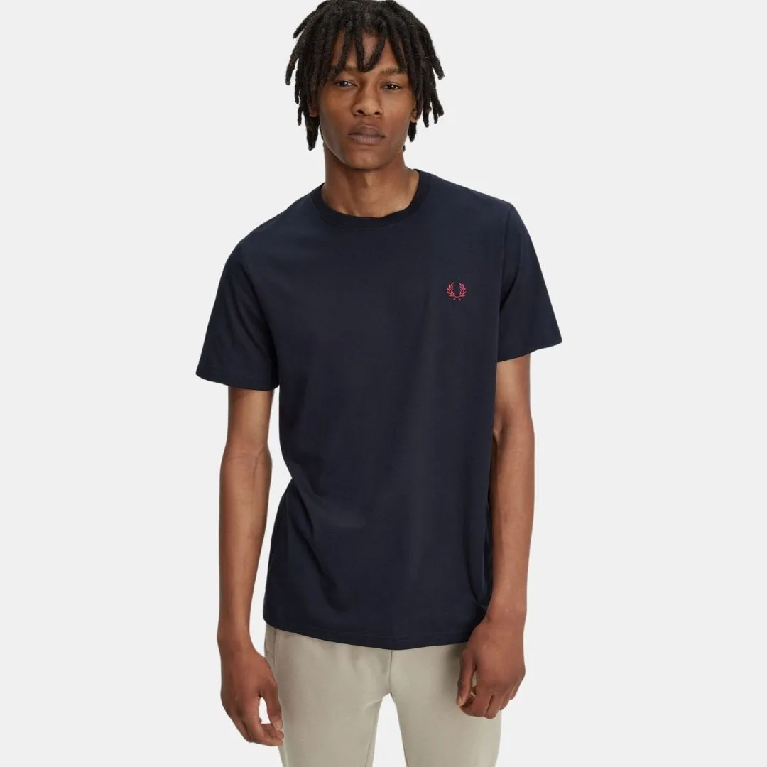 FRED PERRY CREW NECK TSHIRT NAVY BURNT RED