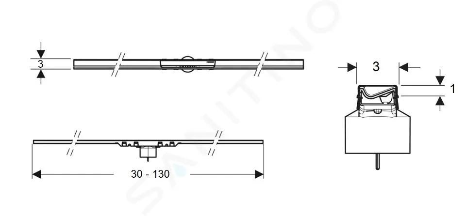 GEBERIT CLEANLINE  CANALETA DE DUCHA 30130 CM, CROMO NEGRO CEPILLADO 154.447.QC.1