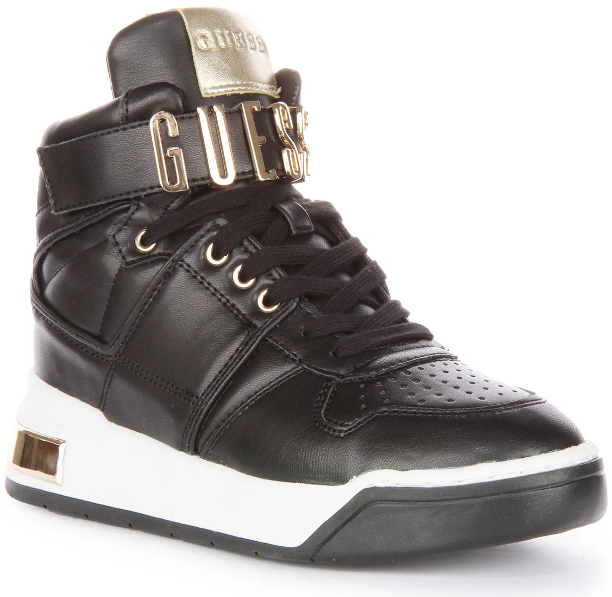 Guess Corten Zapatillas con cordones de piel sintética para mujer en blanco dorado
