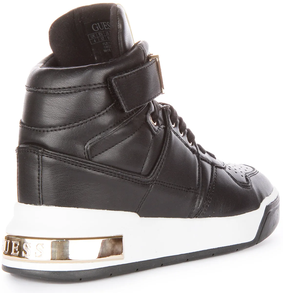 Guess Corten Zapatillas con cordones de piel sintética para mujer en blanco dorado