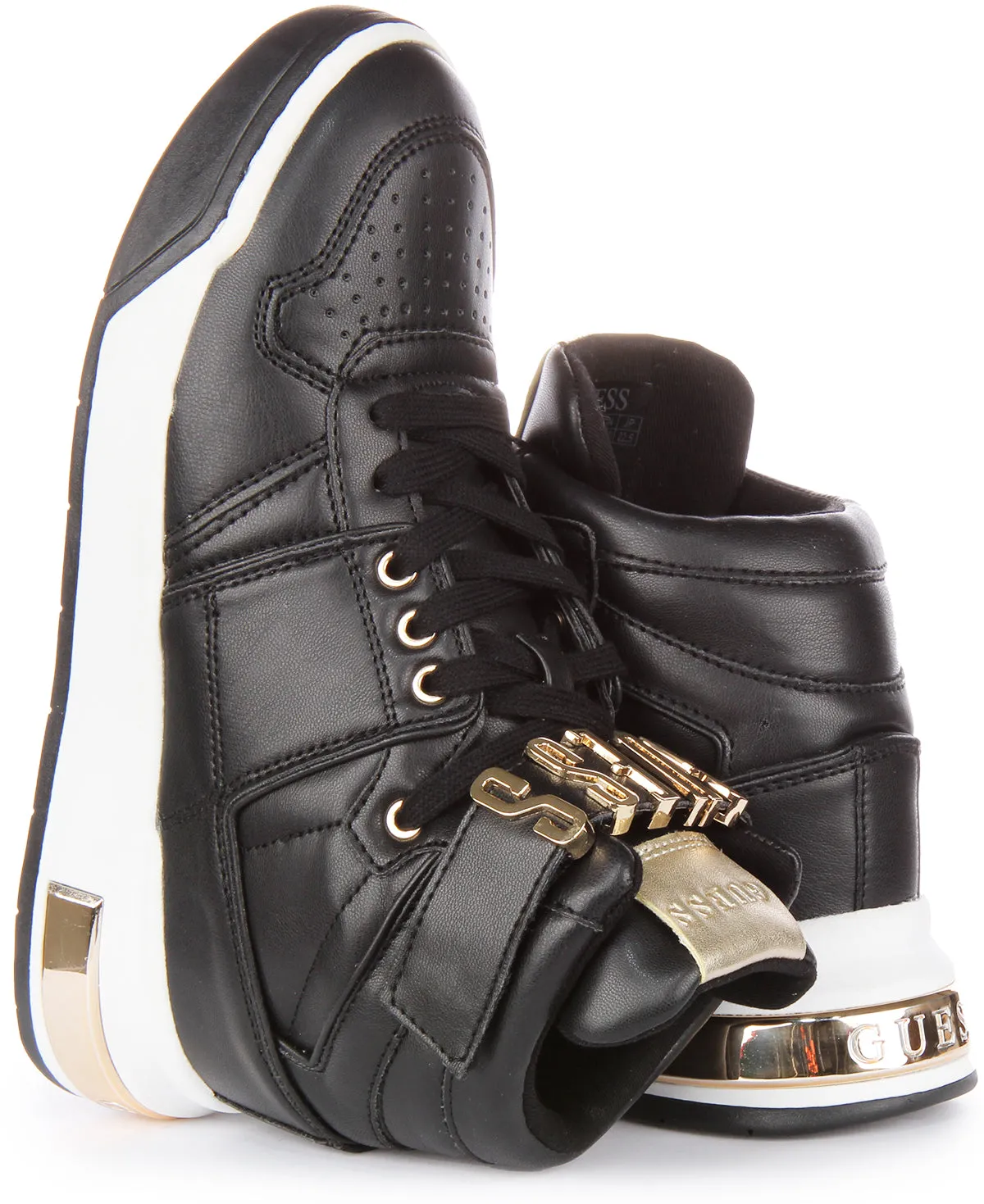 Guess Corten Zapatillas con cordones de piel sintética para mujer en blanco dorado