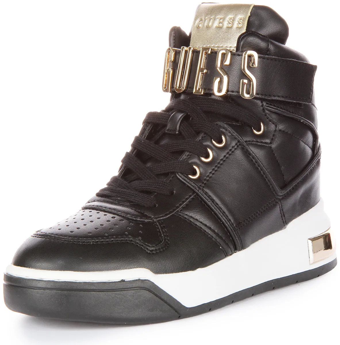 Guess Corten Zapatillas con cordones de piel sintética para mujer en blanco dorado