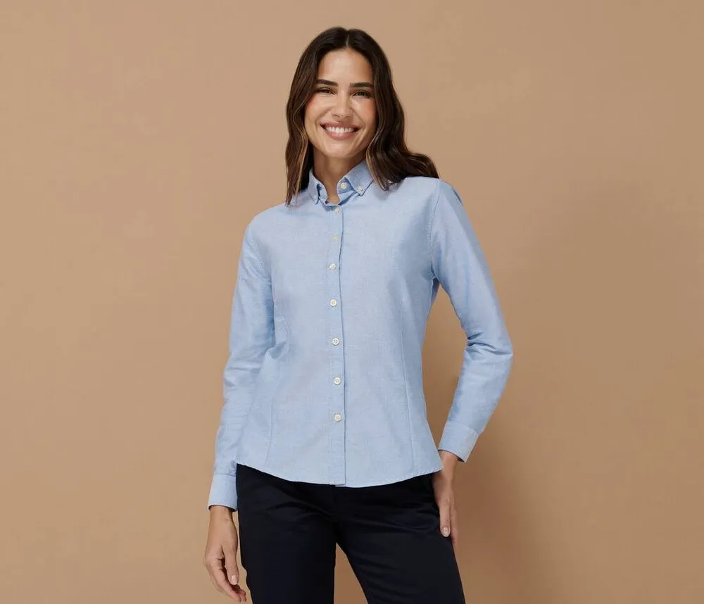 HENBURY HY513R  LADIES’ MODERN L/S OXFORD SHIRT – REGULAR FIT  PISCINA AZUL