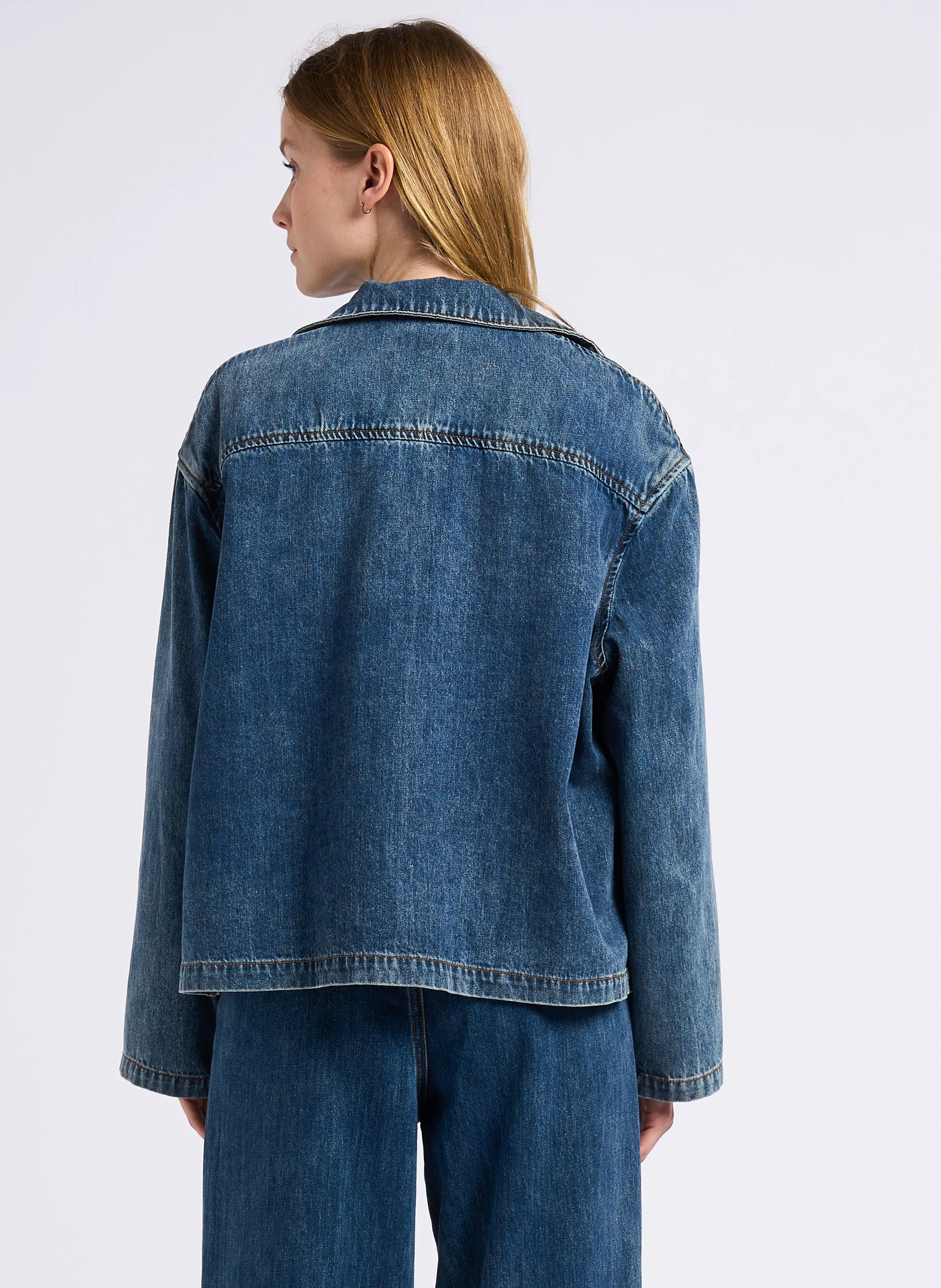 LABAN  CHAQUETA RECTA CON CUELLO DE SOLAPA EN MEZCLA DE ALGODóN EN AZUL