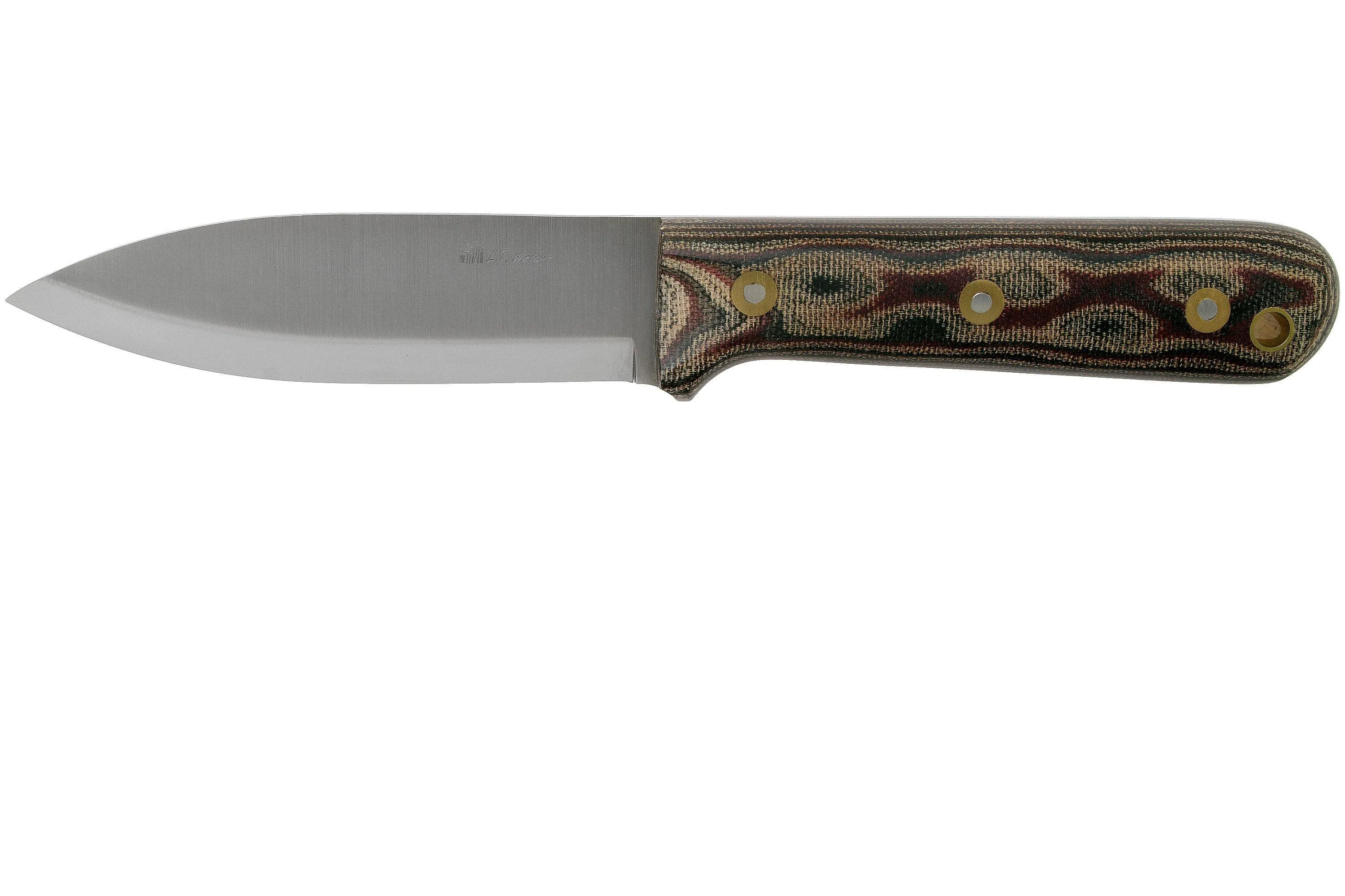 LT Wright Genesis Scandi Grind, A2, Matte Python Micarta, Leather sheath, cuchillo bushcraft