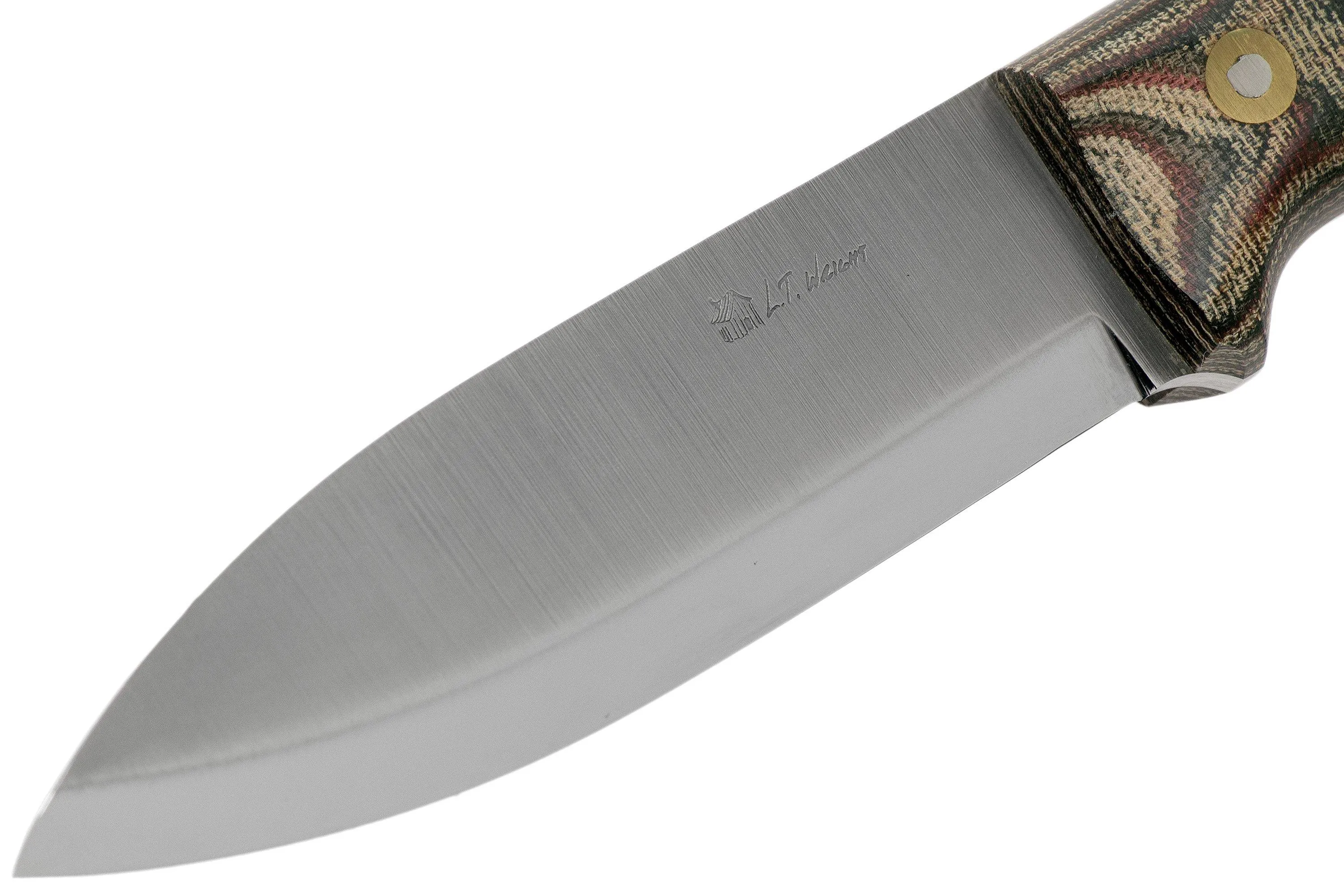 LT Wright Genesis Scandi Grind, A2, Matte Python Micarta, Leather sheath, cuchillo bushcraft