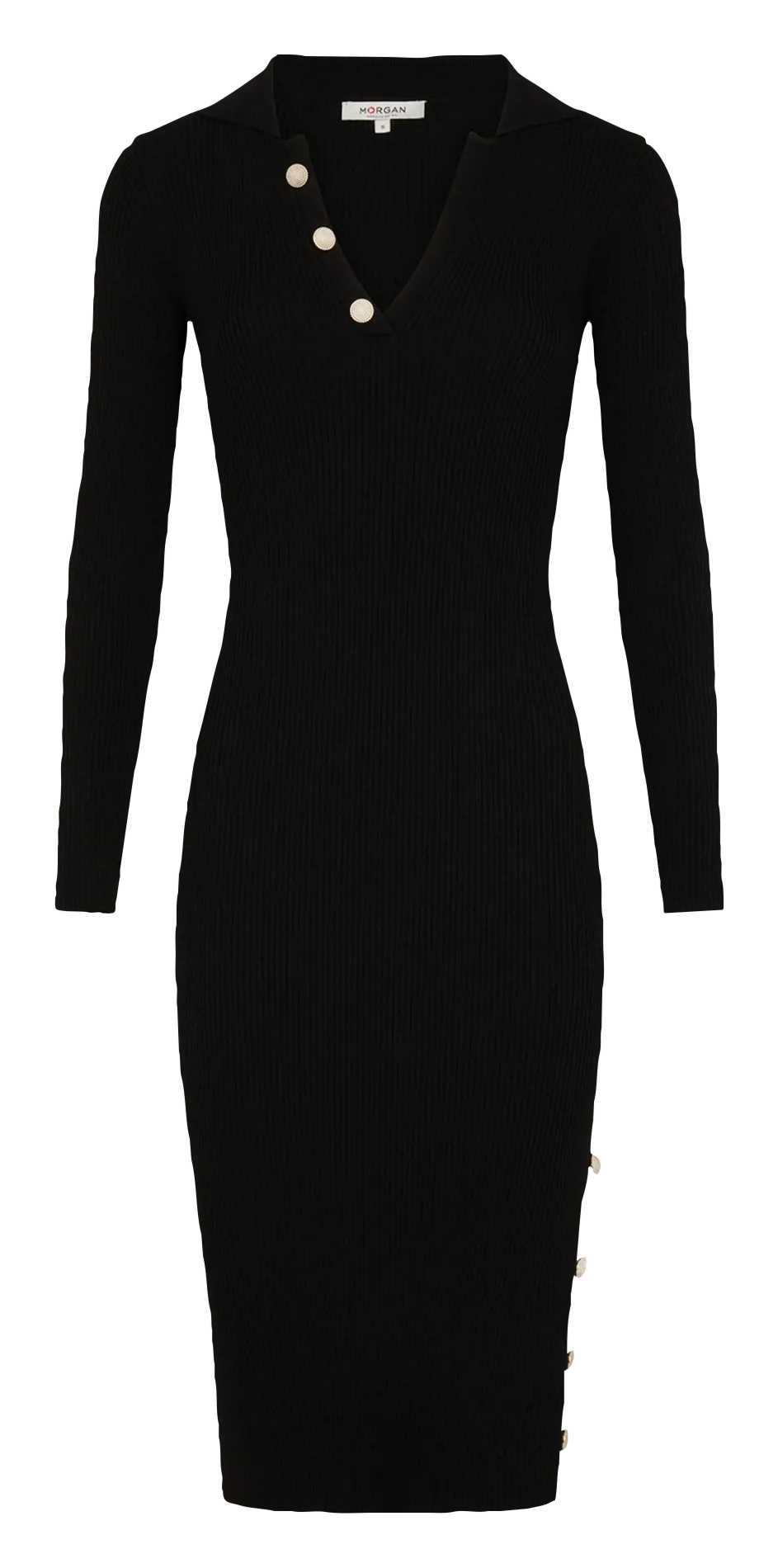 MORGAN RMDORY  VESTIDO TIPO JERSEY AJUSTADO CON CUELLO DE PICO EN NEGRO