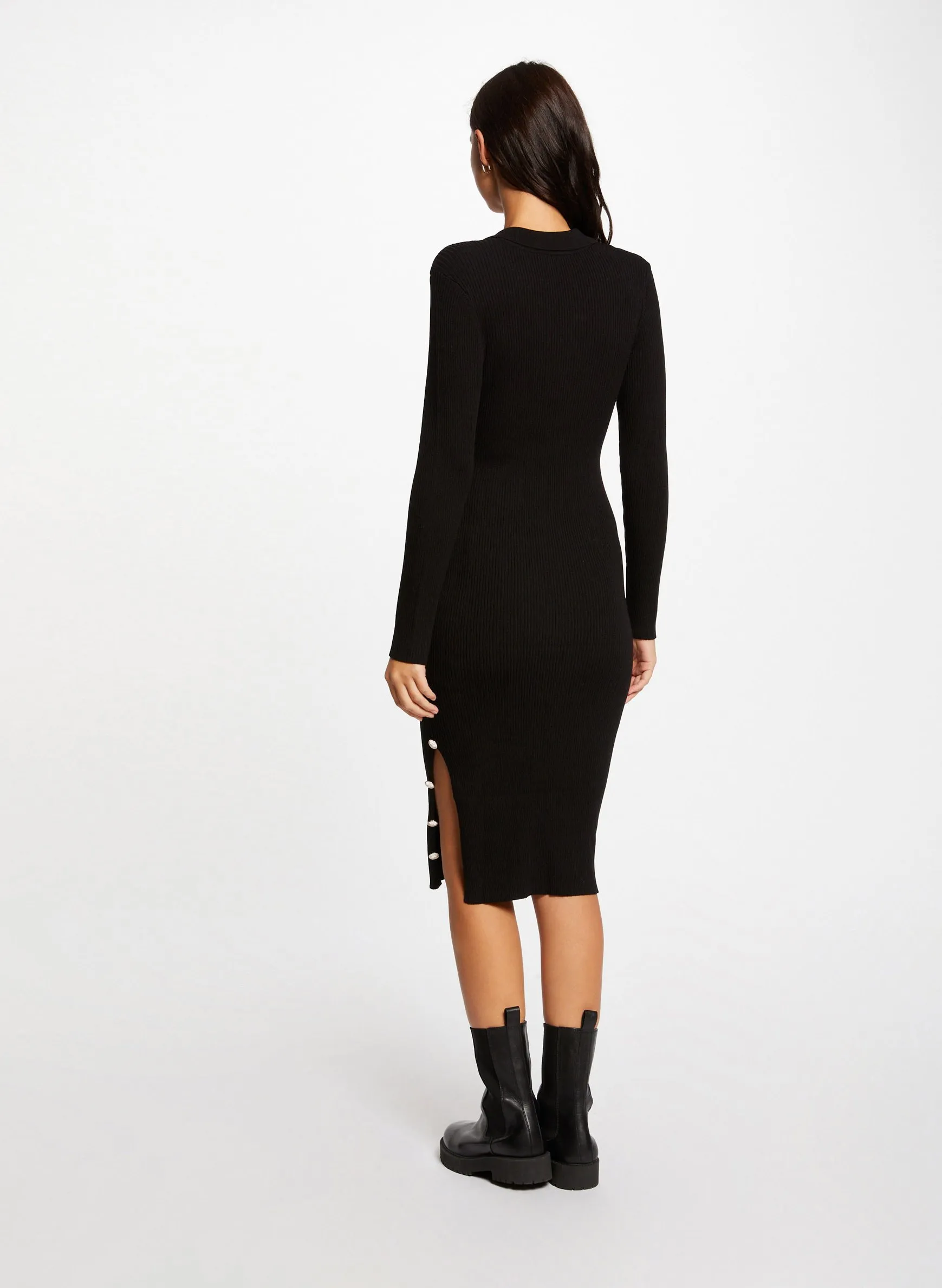 MORGAN RMDORY  VESTIDO TIPO JERSEY AJUSTADO CON CUELLO DE PICO EN NEGRO