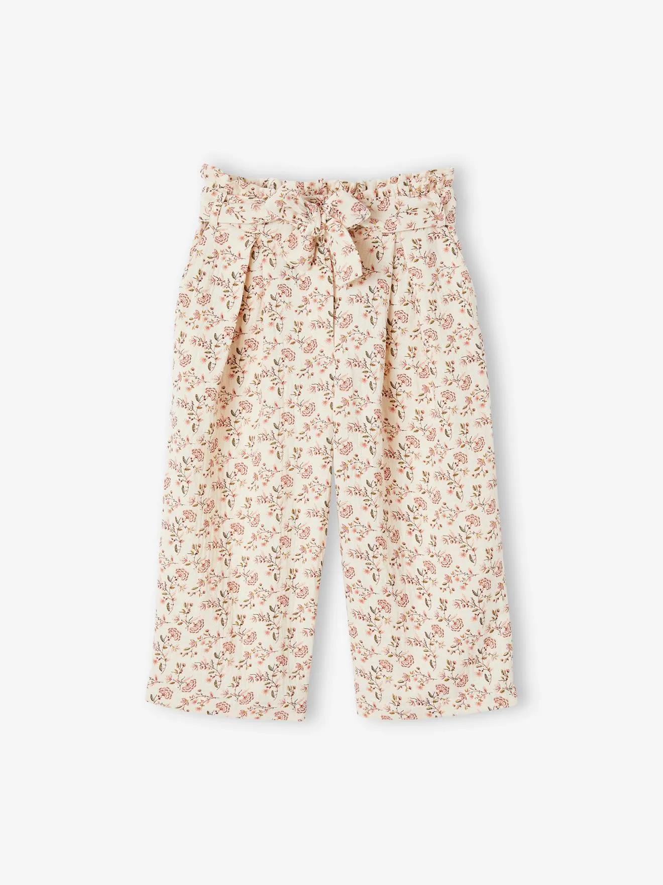 Pantalón pesquero ancho de gasa de algodón estilo «paperbag» para niña