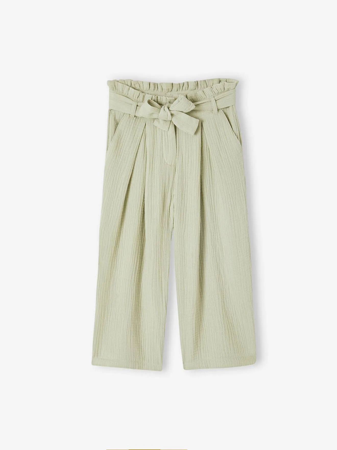 Pantalón pesquero ancho de gasa de algodón estilo «paperbag» para niña