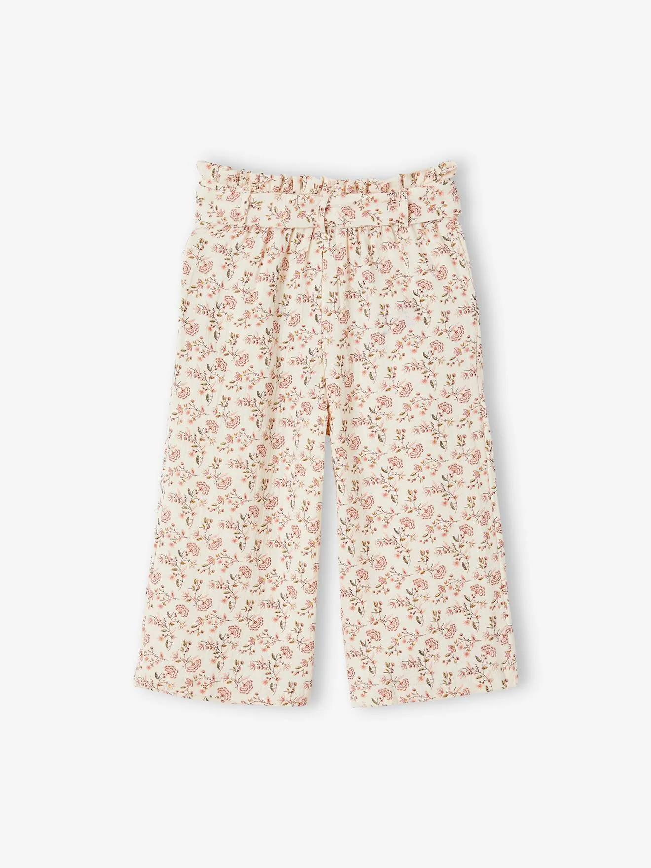 Pantalón pesquero ancho de gasa de algodón estilo «paperbag» para niña