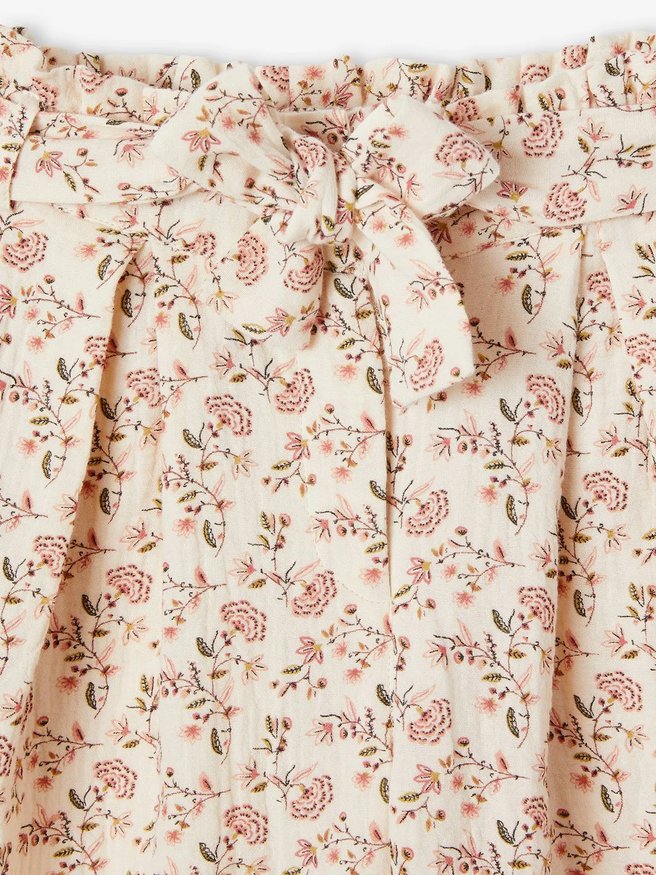 Pantalón pesquero ancho de gasa de algodón estilo «paperbag» para niña