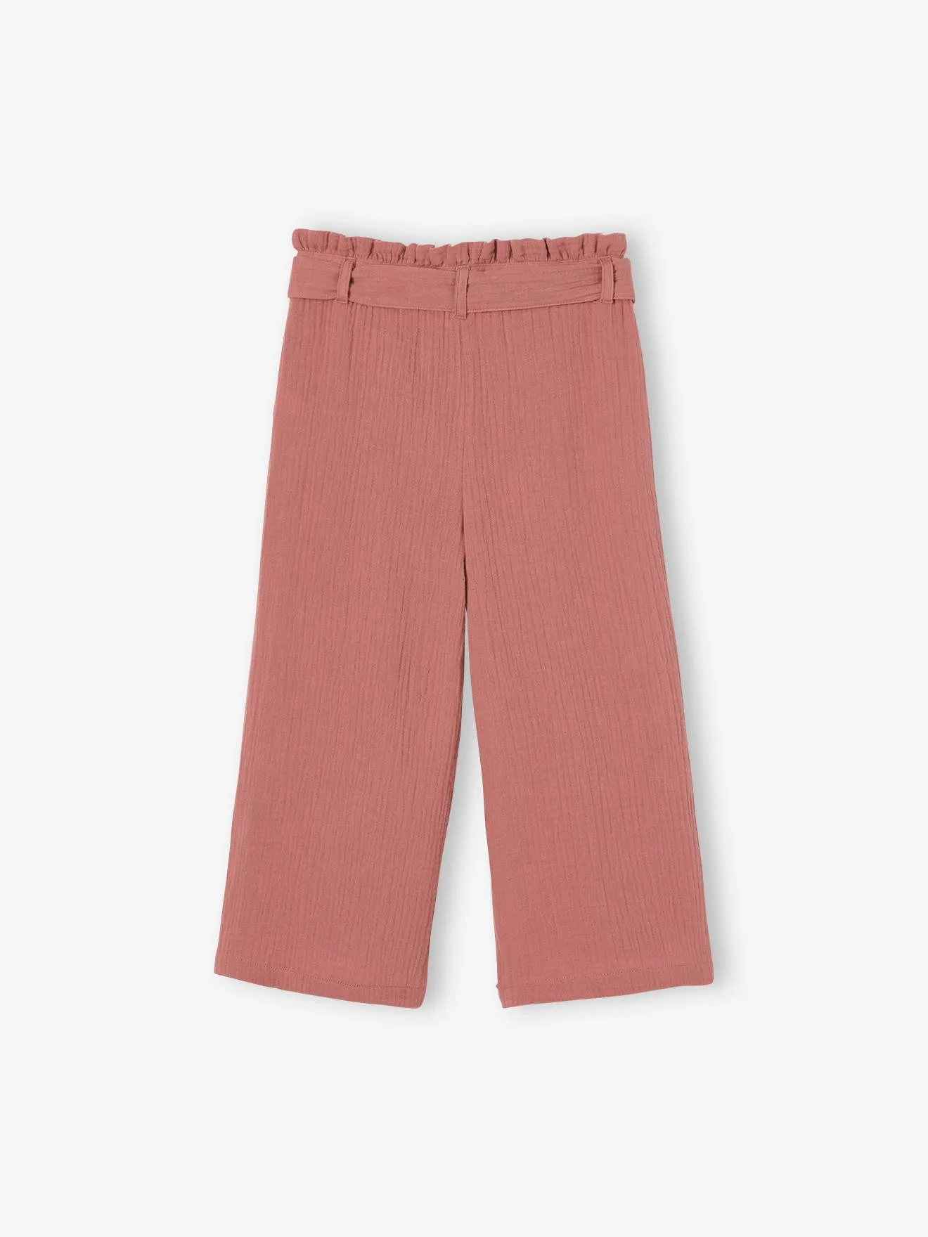 Pantalón pesquero ancho de gasa de algodón estilo «paperbag» para niña