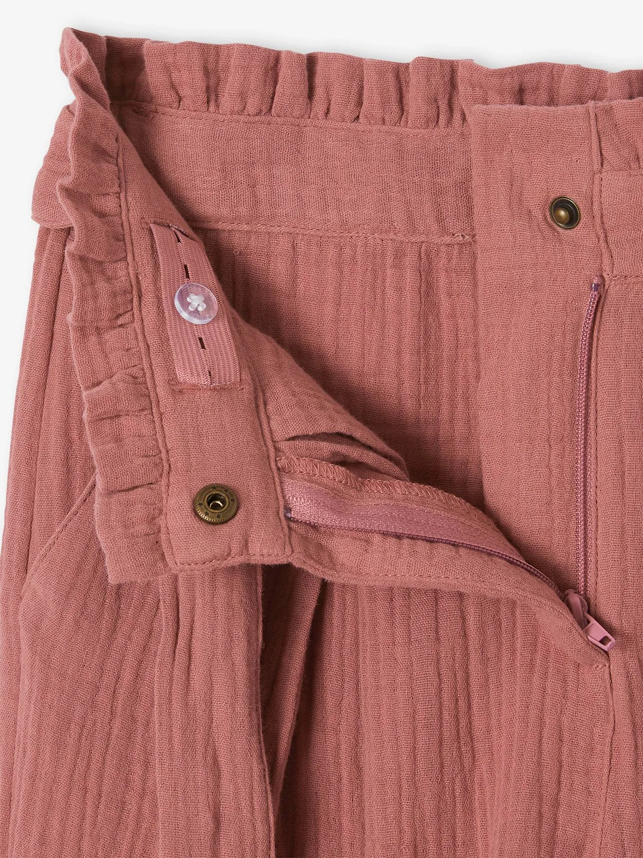 Pantalón pesquero ancho de gasa de algodón estilo «paperbag» para niña