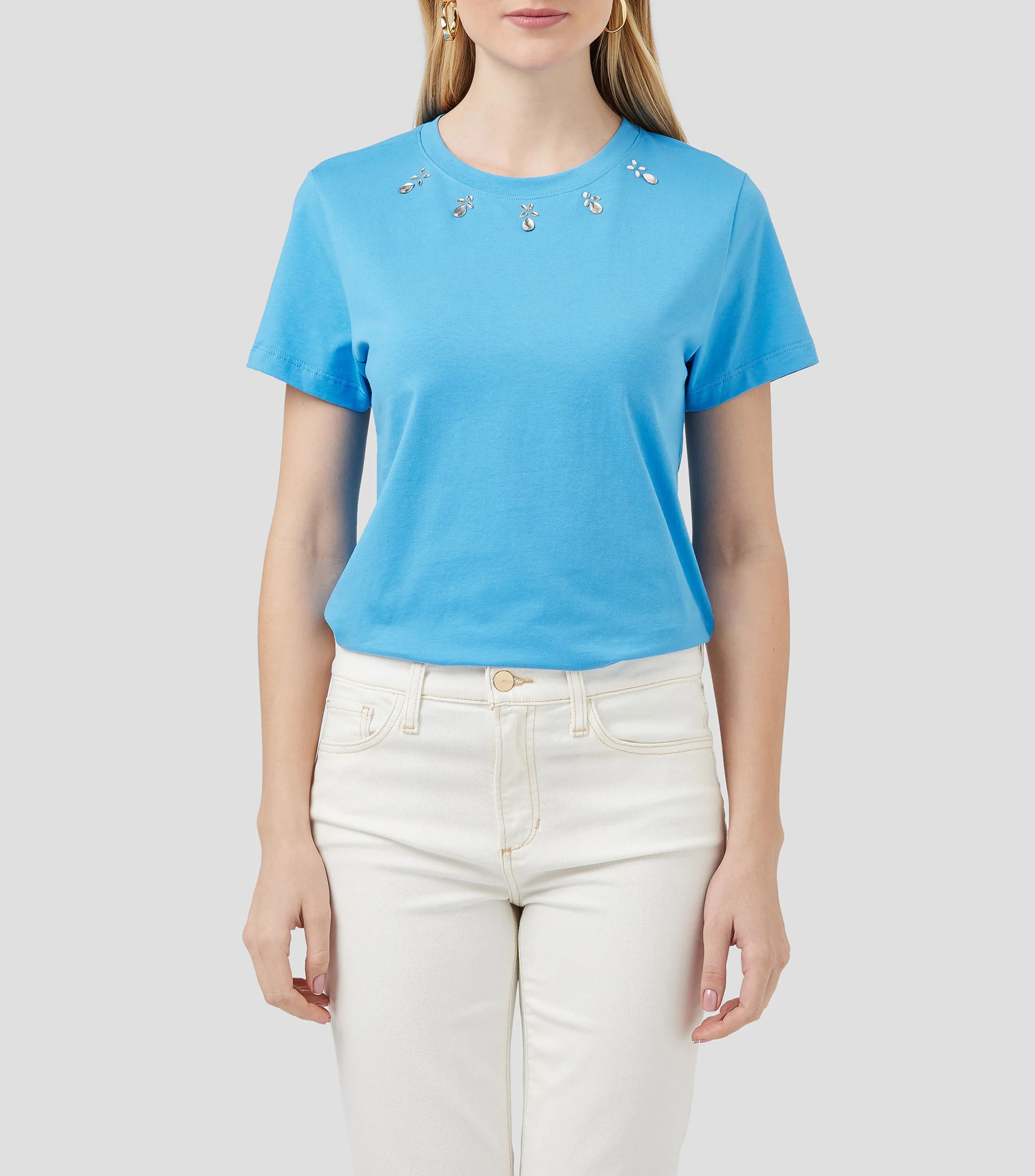 Pertegaz Playera con aplicación de pedrería y manga corta Mujer