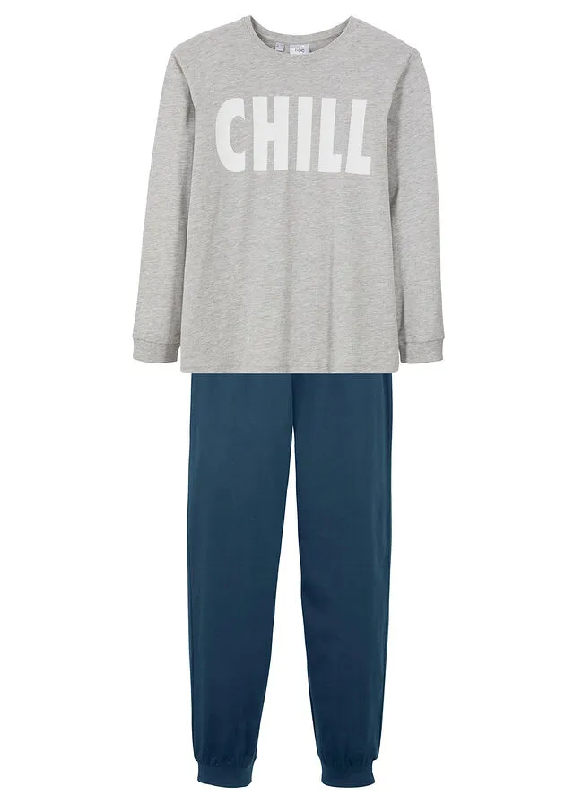 PIJAMA PARA NIñOS (2 PIEZAS) GRIS CLARO JASPEADOAZUL OSCURO